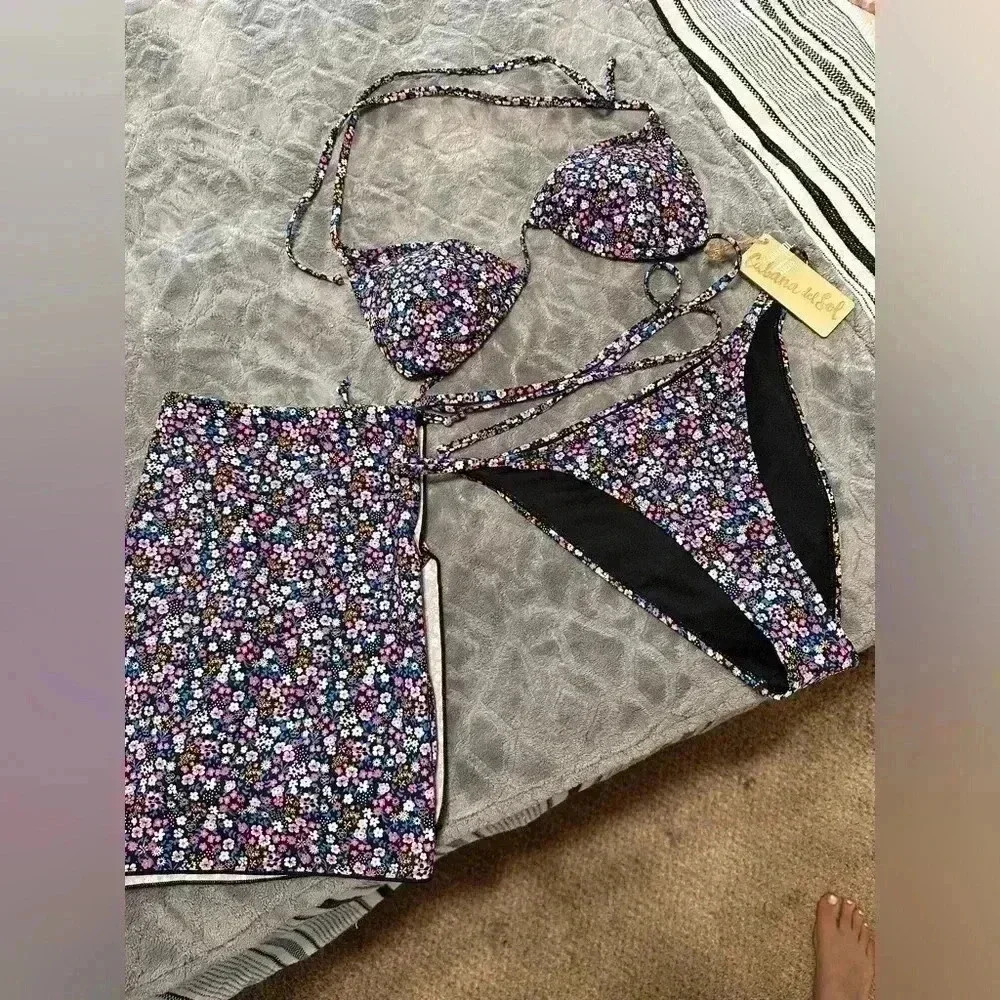 Cabana Del Sol Black Floral Bikini Set